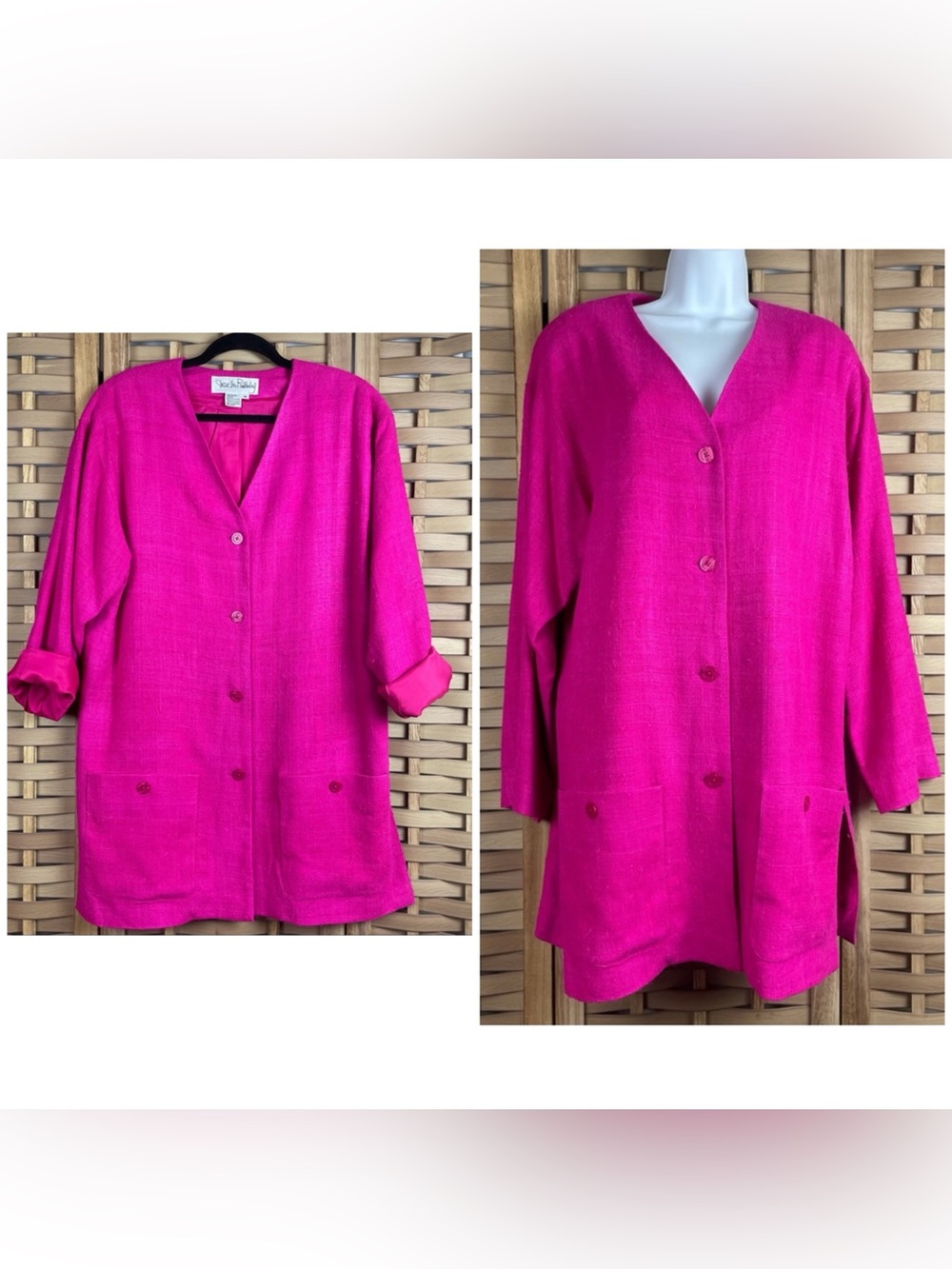 DIANE VON FURSTENBERG 80s 90s Vintage 100% Silk Popcorn Tweed Relaxed Fit Blazer